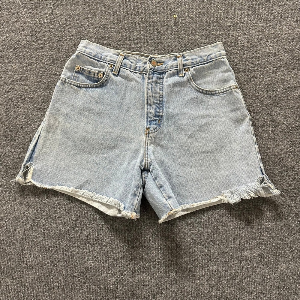 London Jean Shorts Womens Size 6 Blue High Waisted Raw Hem Denim USA Made